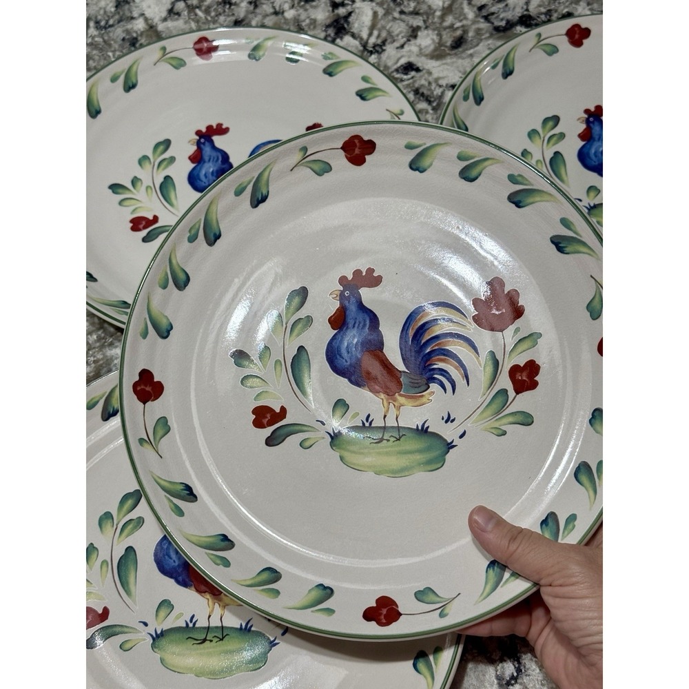 Rooster International Table Works Provence 11" Dinner Plates Set of 4 Cottage